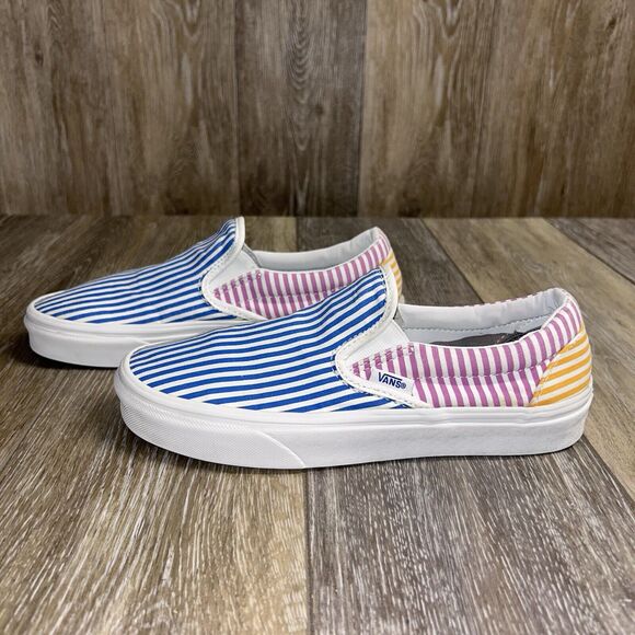 Vans Classic Slip On Blue Pink Striped Boat Sneaker Shoes Low Top Size M 6/W 7.5 - Picture 5 of 11